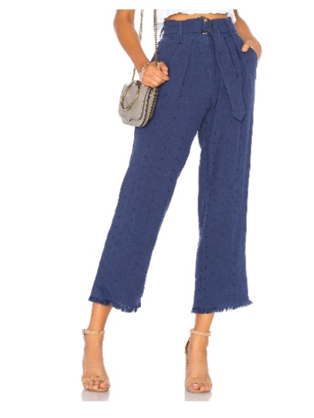 Tularosa | Navy High-Waist Cropped Wide-Leg Pants with Self-Tie Belt